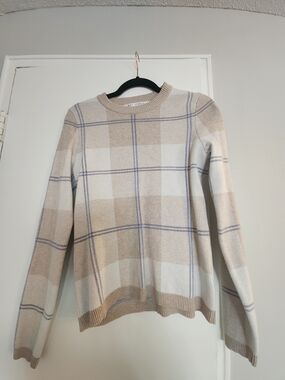 Max Studio Beige and Cream Plaid Crewneck Sweater